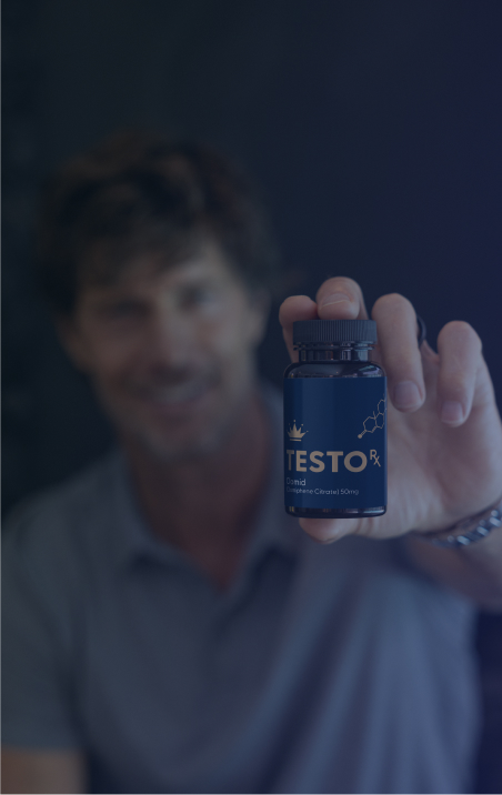 A man is showing a TestoRx pill bottle with Clomid